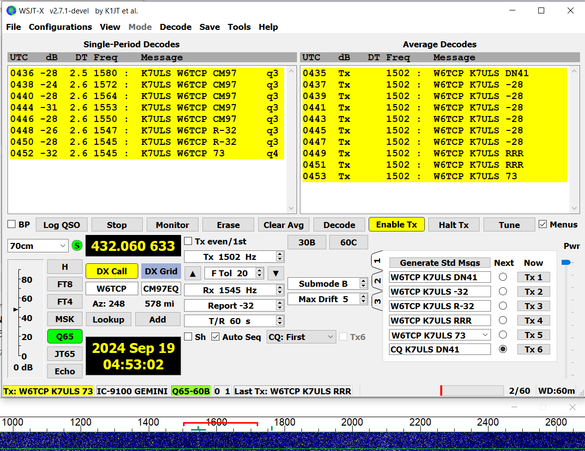 K7ULS - W6TCP WSJT QSO