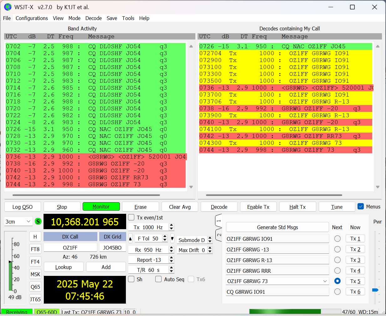 G8RWG OZ1FF QSO