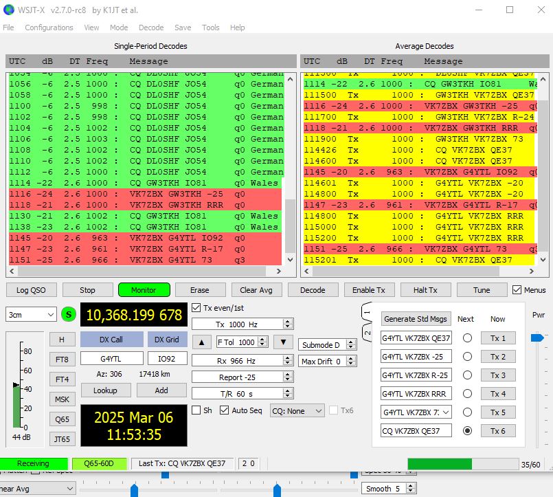 VK7ZBX new initial on 3 cm on 06 Mar 2025