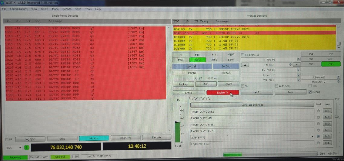 DL7YC Screen 76 GHz QSO with RW3BP