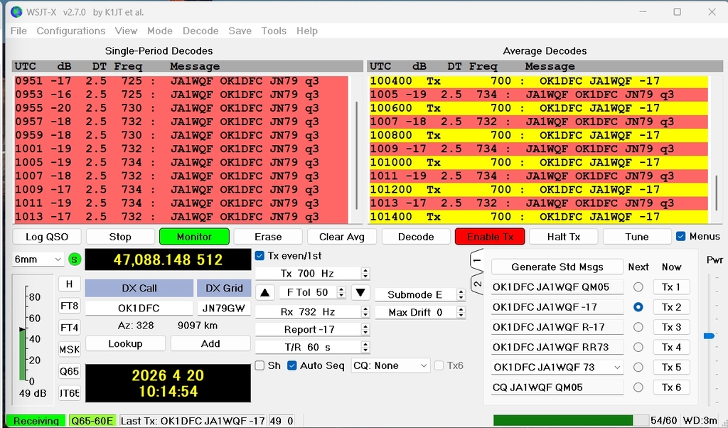 OK1DFC JA1WQF 47 GHz Decodes