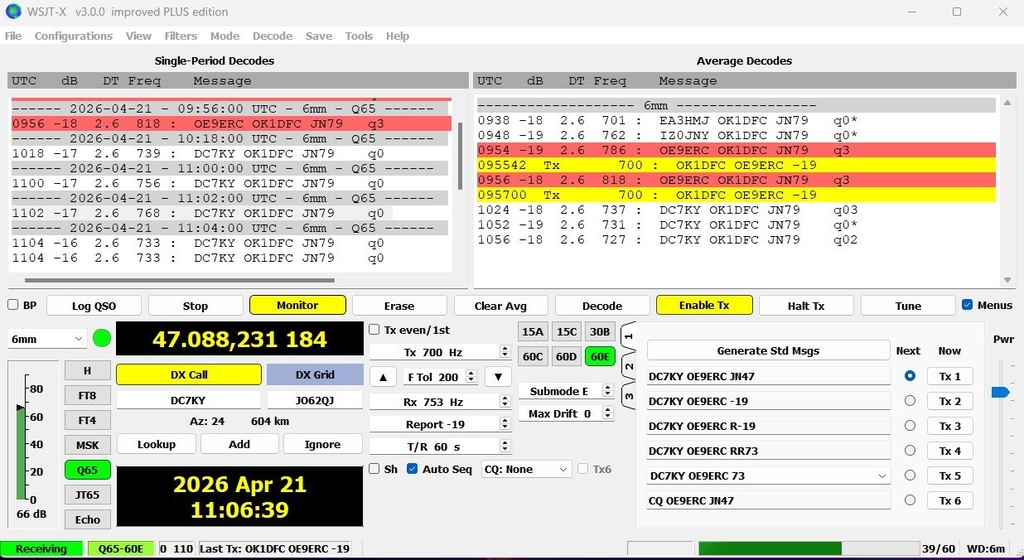 OK1DFC OE9ERC 47 GHz Decodes