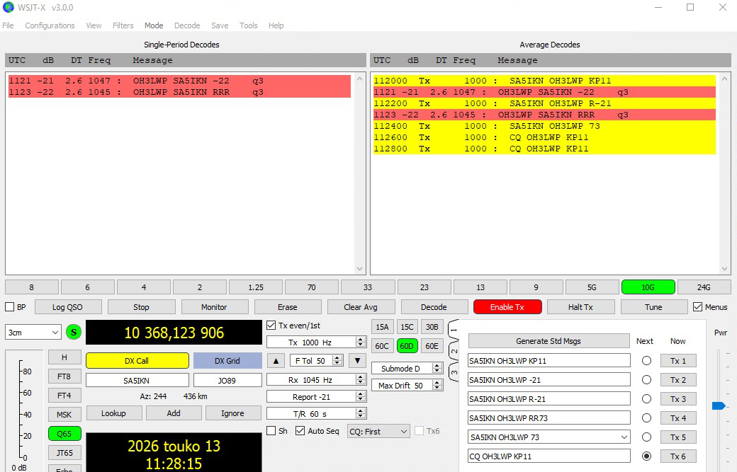 SA5IKN 50 cm dish QSO from OH3LWP