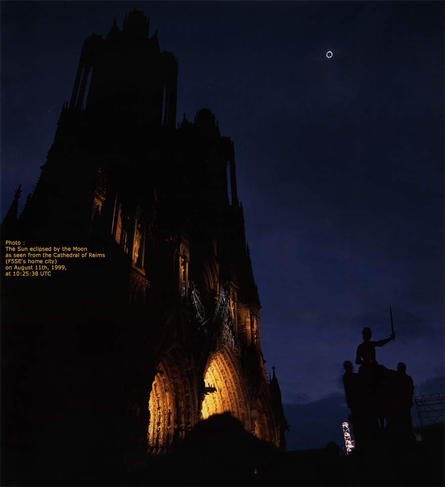 Cathedral of Reims during total solar eclipse on 11 Aug 1999